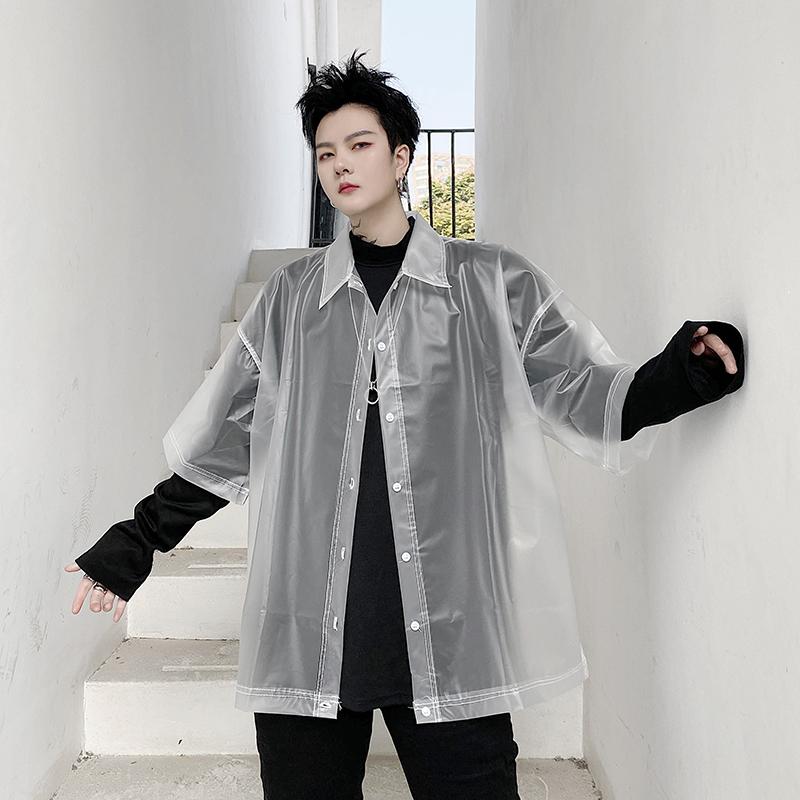 Spring Summer Men's Transparent TPU Loose Casual Jacket Half Sleeve Waterproof Outwear Coat Jackets