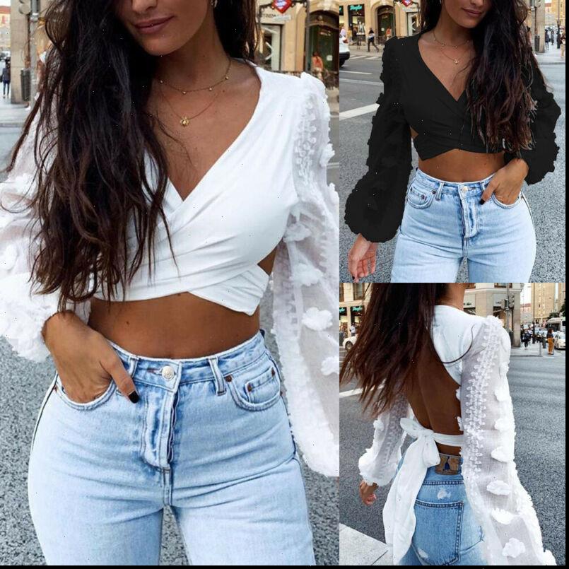women shirts blouse deep v neck ladies clothes backless mesh ruffle long sleeve shirt bandage casual, White
women shirts blouse deep v neck ladies clothes backless mesh ruffle long sleeve shirt bandage casual, White