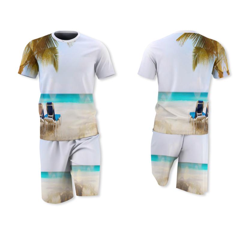 Men's Tracksuits Beach Casual Sports Outfits Summer Trendy Short Shirt Mens Sets Straw Shed Sea View Printed Male Tshirt Shorts 2-Piece Set