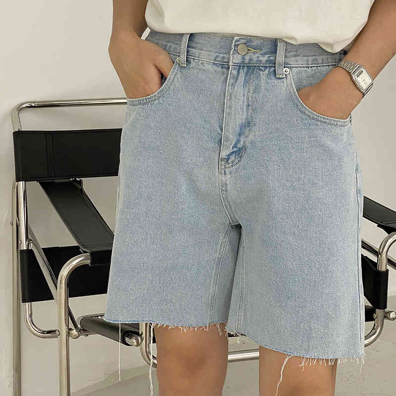 IEFB Summer High Waist Denim Shorts Men's Korean Trend Loose And Thin With Rough Edge And Wide Leg Jeans Shorts Fashion 9Y7421 210524