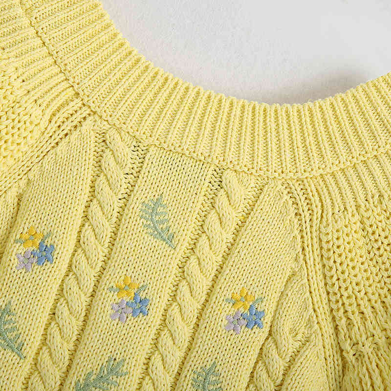 Women Chic Floral Embroidery Tank Tops Summer O Neck Fashion Camisole Yellow Casual Knitted Female Ropa Mujer 210515