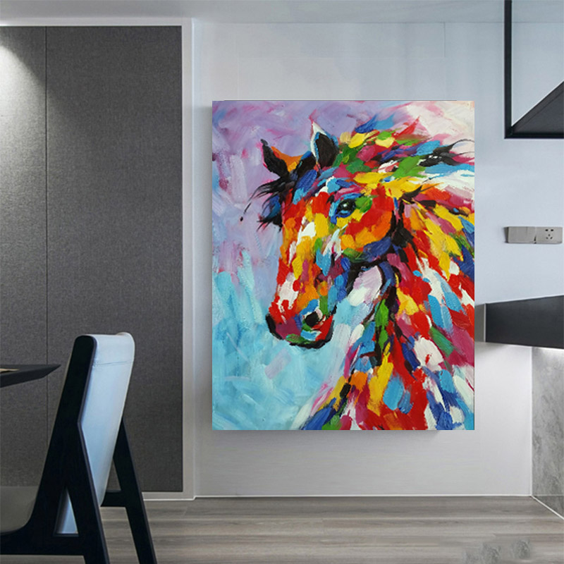 Modern Abstract Colorful Horse Art Oil Painting On The Wall Canvas Decor For Living Room Baby Room Home Poster Unframed