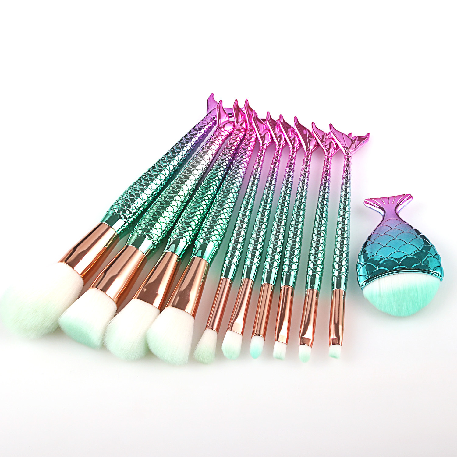 11pcs Mermaid Makeup Brush Set Colorful Fishtail Makeup Brushes Cosmetic Beauty Tools Foundation Best quality