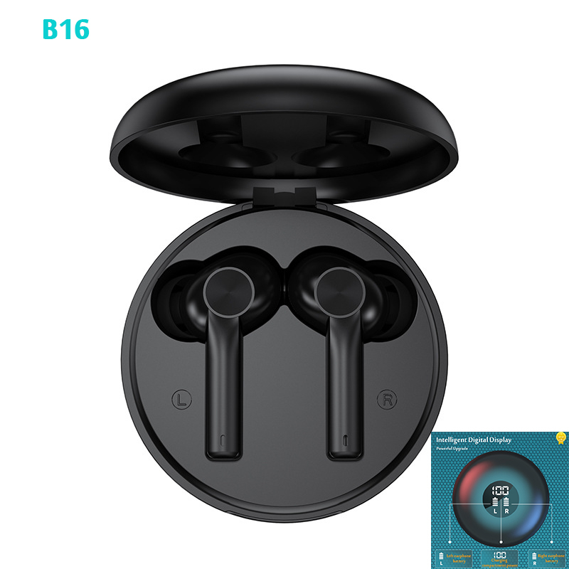 B16 TWS Bluetooth 50 Earphones Wireless Headphones Bass Stereo Sports Waterproof Earbuds for Android IOS LED Display with Round C