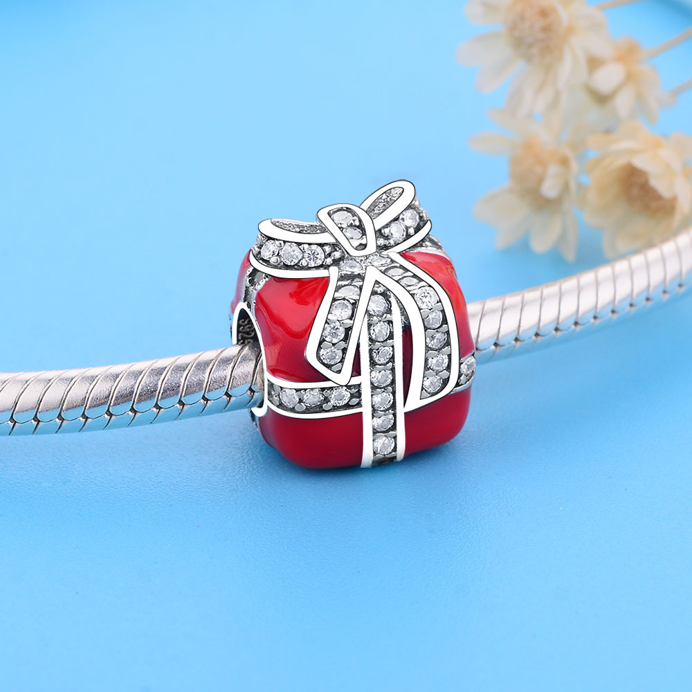 Fit Original Brand Charms Bracelet 925 Sterling Silver Red Enamel Box CZ Beads Berloque Making Jewelry Birthday Gift