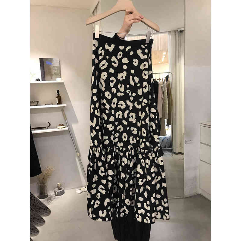 Nomikuma High Waist Korean Leopard Woman Skirts Causal Ruffle Patchwork Skirt Spring Summer New Faldas Mujer Moda 6G695 210427