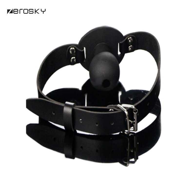 Zerosky Sex Open Mouth Gag Harness Oral PU Band Ball Gag Mouth Plug Adult Restraint Bondage Sex Toys for Couples Y201118