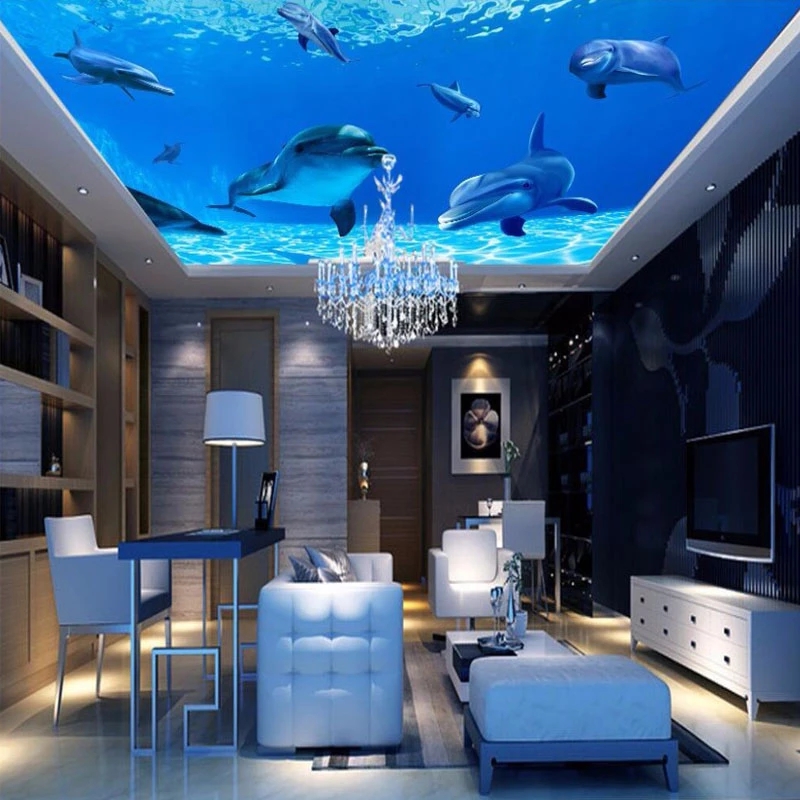 Custom Photo Personality Ceiling Dolphin Mural Wallpaper Bedroom Sofa Backdrop Wall Painting Waterproof