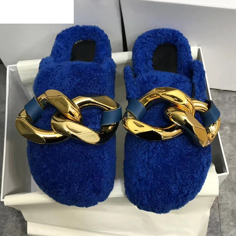 Sandals Big gold chain thick sole fur mules Women flat Closed Toe half slippers Lazy loafers Autumn outdoor cozy warm wool slides, Black
Sandals Big gold chain thick sole fur mules Women flat Closed Toe half slippers Lazy loafers Autumn outdoor cozy warm wool slides, Black