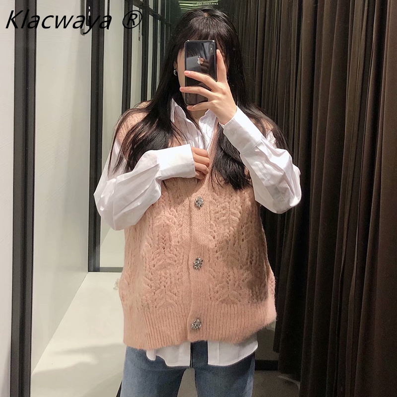 Sweater Vest Chaleco Punto Mujer Gilet Femme Argyle Kamizelka Damska Pull Sans Manches Women V Neck Cute Maille Colete Malha 210521