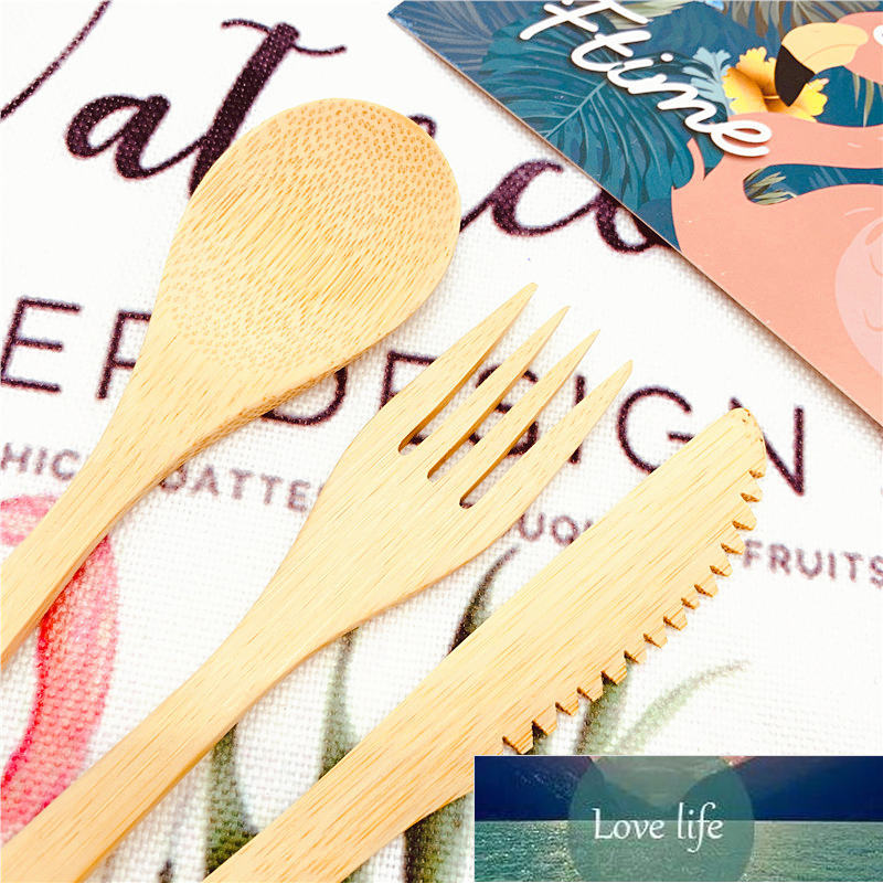 Reusable Organic Zero Waste 3-Piece BPA Free Bamboo Flatware Set Dishwasher-Safe Biodegradable Wood Cutlery Fork Spoon Knife Factory price expert desi