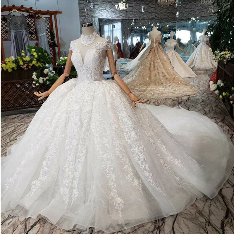 Amazing New Dubai Full Lace Ball Gown Wedding Dresses Arabic Sleeveless V Neck steven khalil Formal Wedding Gowns