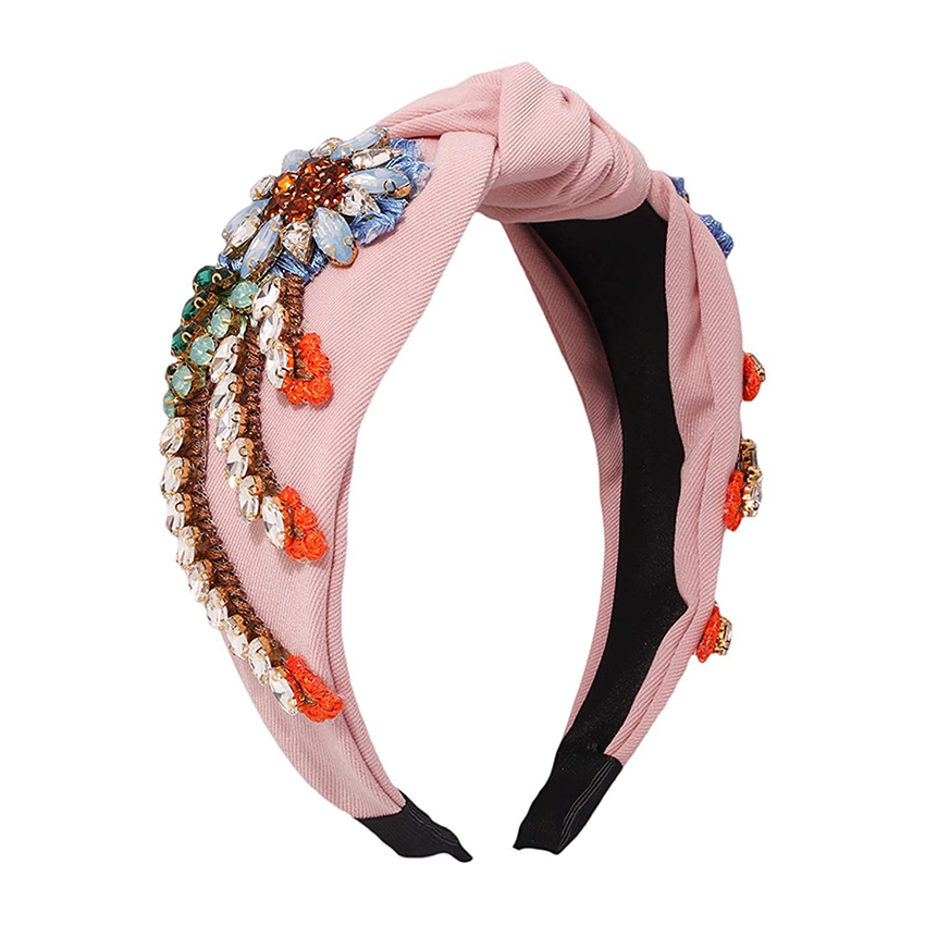 Flower Headband Crystal Hairband Cloth Band For Women Party Wedding Rhinestones Hair Accessories
