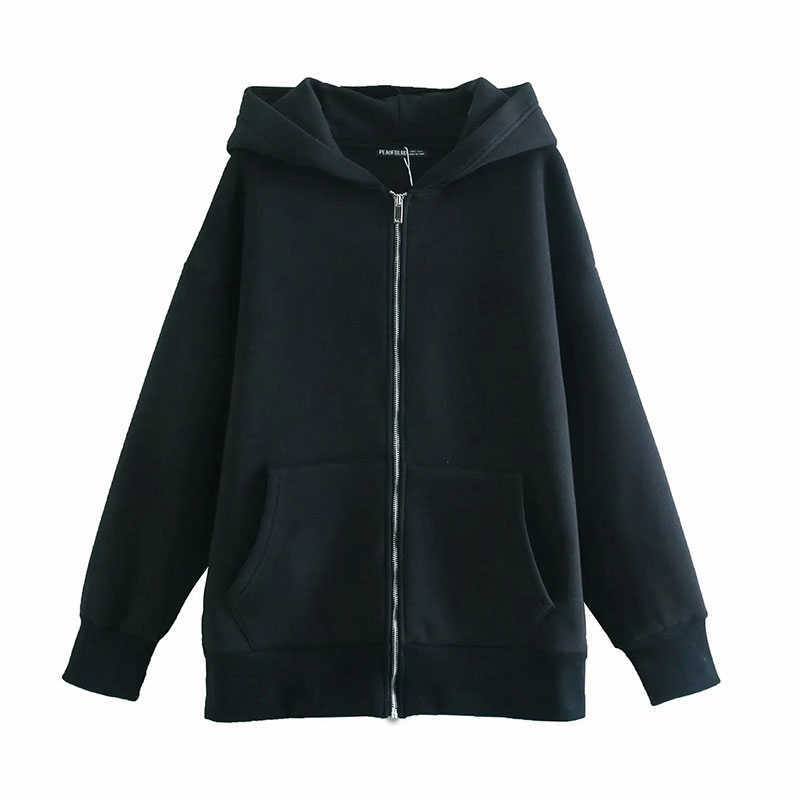Hoodie Sweatshirt Spring Autumn Hooded Zipper Vintage Loose Long Sleeve Casual Jackets Tops 210628