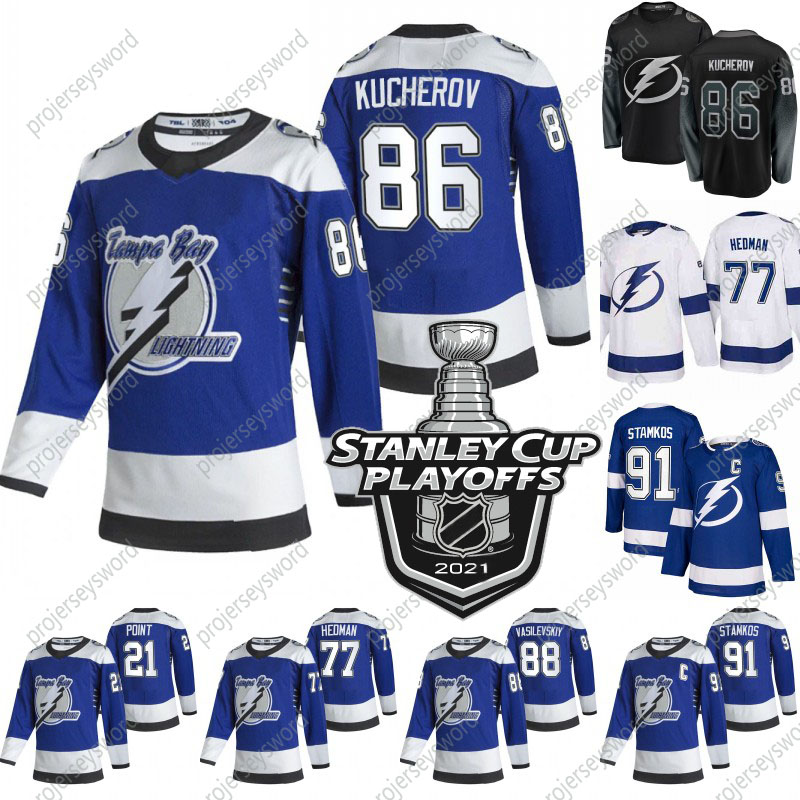 2021 Stanley Cup Playoffs Nikita Kucherov Tampa Bay Lightning Jersey Andrei Vasilevskiy Steven Stamkos Brayden Point Victor Hedman Ryan McDonagh Ondrej Palat, Youth white s