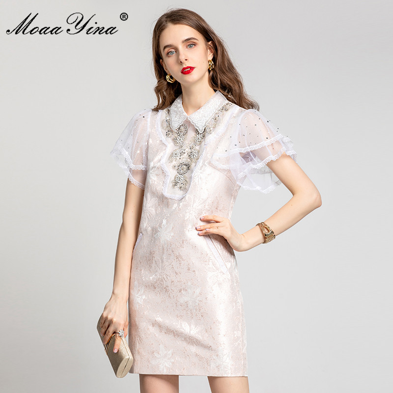 Summer Short Jacquard Dresses Women Runway Vintage Floral print Butterfly Sleeve Splice Elegant Party Mini Dress 210524