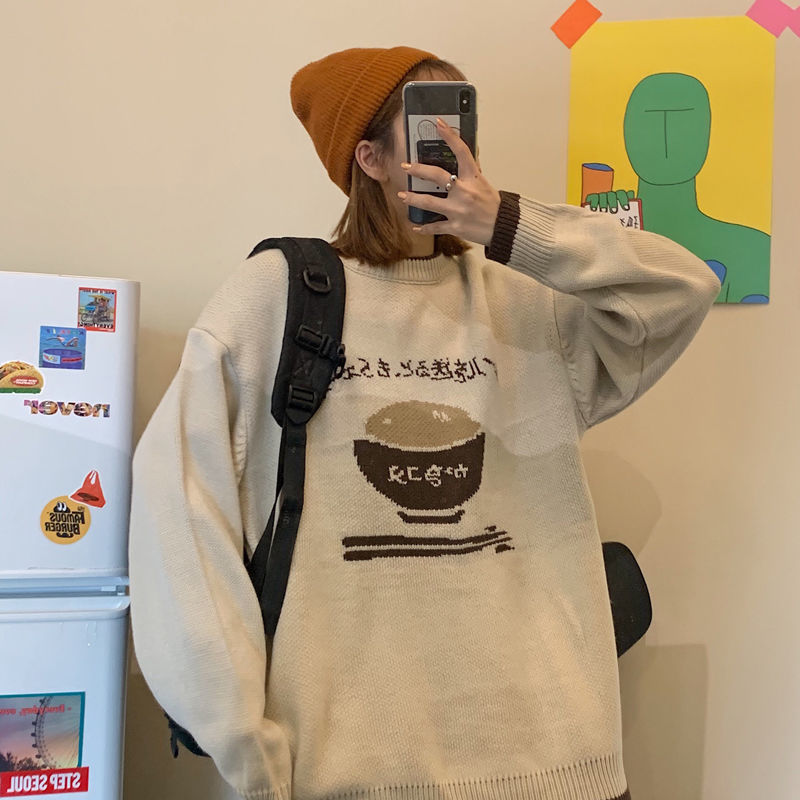 Cartoon Pattern Sweater Women's Pullover Japanese Kawaii Ulzzang Female Harajuku Clothing Girls Knitted Jumper Streetwear 210519