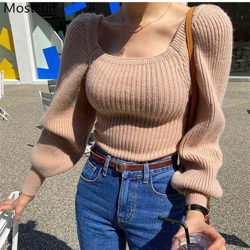 Korean Puff Sleeve Knitted Sweater Pullover Women Square Collar Slim Solid Fashion Tops Autumn Winter Female Ladies Jumpers 210518, Grey
Korean Puff Sleeve Knitted Sweater Pullover Women Square Collar Slim Solid Fashion Tops Autumn Winter Female Ladies Jumpers 210518, Grey