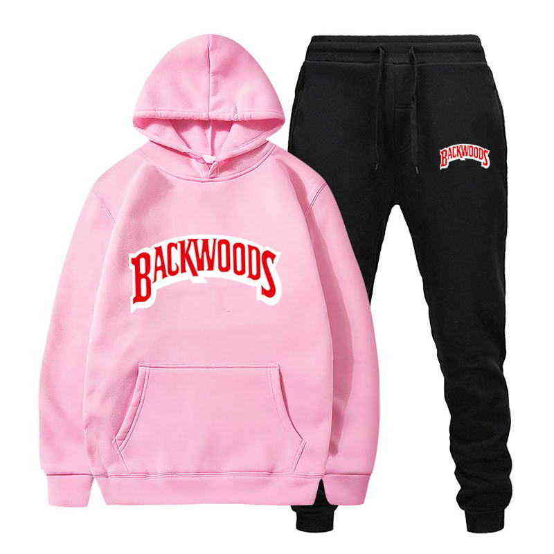 fashion Backwoods Men's Set Fleece Hoodie Pant Thick Warm Tracksuit Sportswear Hooded Track Suits Male Sweatsuit Tracksuit 220114
