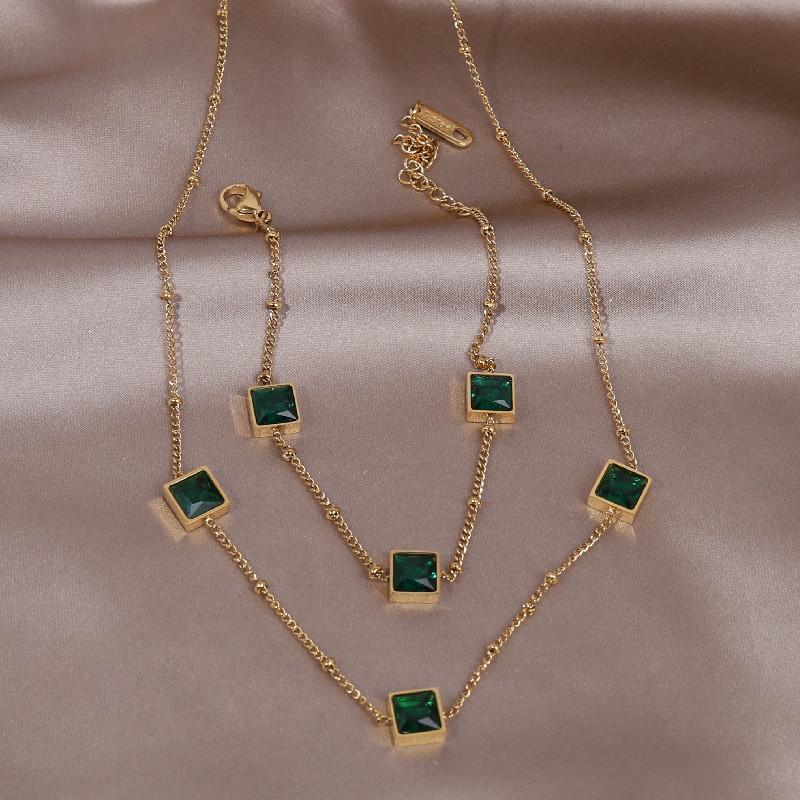Earrings & Necklace Luxury Emerald Square Crystal Pendant Stainless Steel Non-fading Bracelet Women's Prom Accessories, Silver
Earrings & Necklace Luxury Emerald Square Crystal Pendant Stainless Steel Non-fading Bracelet Women's Prom Accessories, Silver