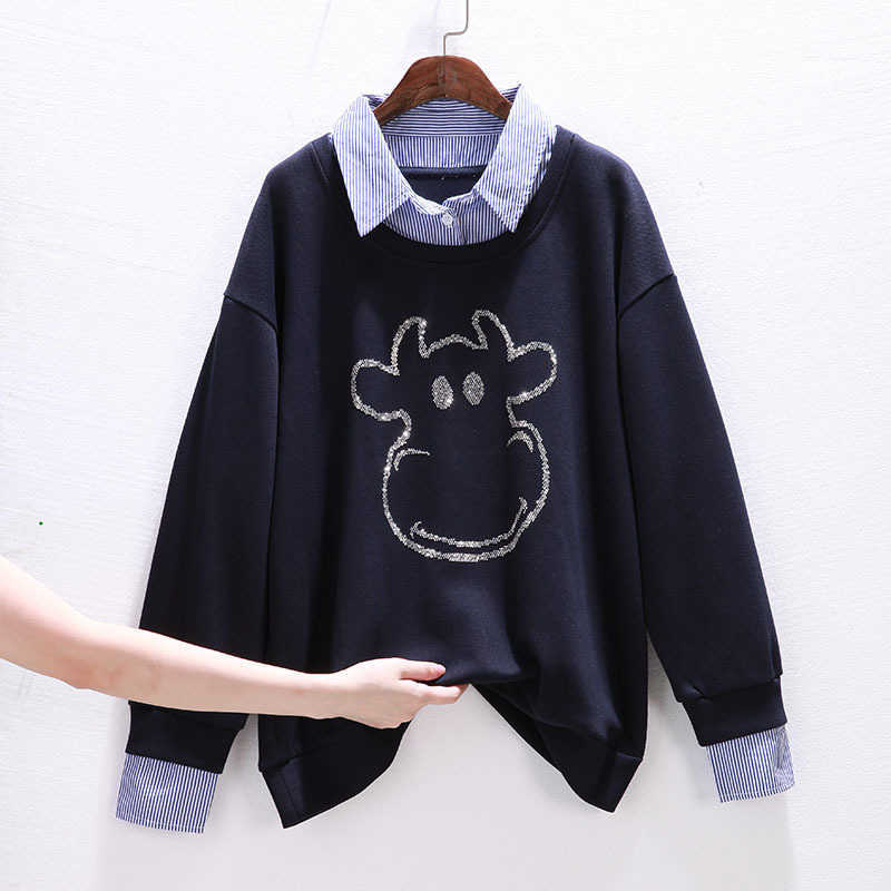 Women's sweater Korean fashion splicing fake two casual mother's top 2021 spring and autumn new loose Pullover coat, Navy
Women's sweater Korean fashion splicing fake two casual mother's top 2021 spring and autumn new loose Pullover coat, Navy