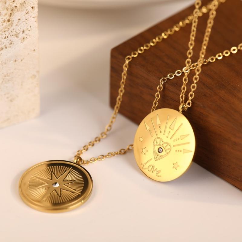 Pendant Necklaces FANSHIDI Stainless Steel Round Compass Disc Necklace For Women Love Charm Zircon Bijoux Femme
Pendant Necklaces FANSHIDI Stainless Steel Round Compass Disc Necklace For Women Love Charm Zircon Bijoux Femme