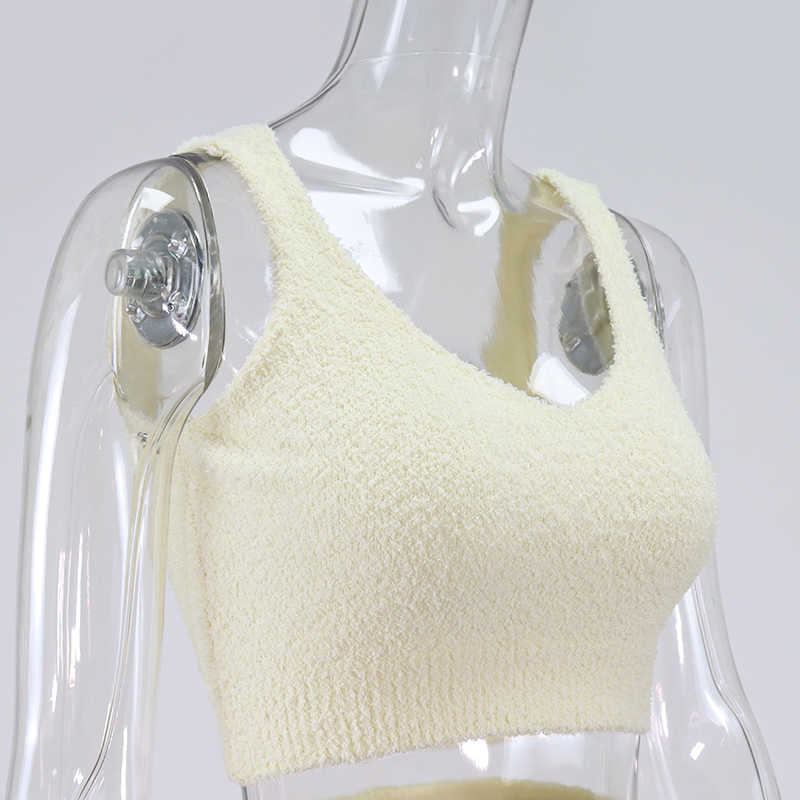 Colysmo White Loungewear Set Summer Sleeveless Crop Top Shorts Two Piece Women Knitted Velvet Home Wear Casual Clothes 210527