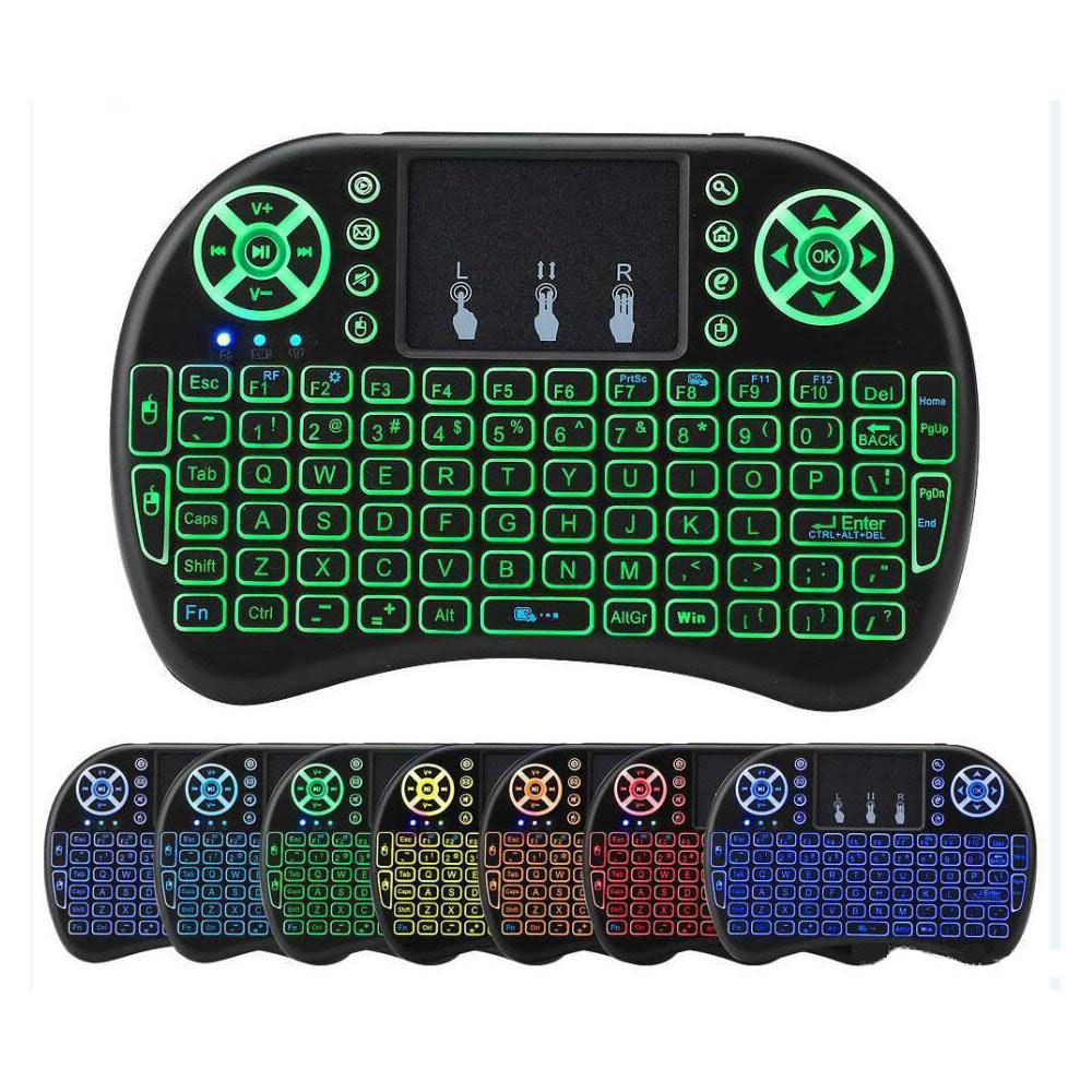 7 Colors Backlit i8 Mini Wireless Keyboard 2.4G Air Mouse Remote Control Touchpad Backlight With Rechargeable Battery For Android TV Box x96 max plus