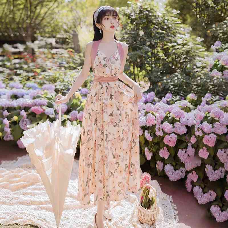 Summer Casual Sleeveless Chiffon Women Floral Dress Halter A-Line Maxi Dresses Sashes Empire Fashion Female Robe Vestidos 210521
Summer Casual Sleeveless Chiffon Women Floral Dress Halter A-Line Maxi Dresses Sashes Empire Fashion Female Robe Vestidos 210521