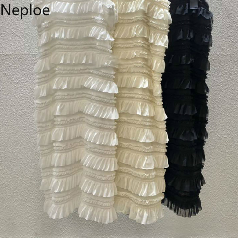 Neploe Vestido De Mujer Summer New Sweet Cascading Ruffle Sleeveless Cake Dress Korean Slim Sweet Fashion Strap Dresses Women 210422