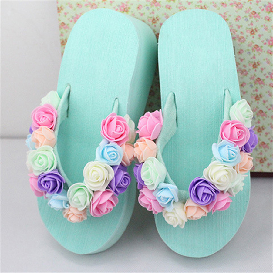 Summer Sweet Seaside Sandals Fashion Soft Slippers Waterproof Platform Handmade Flowers High Heels Flip Flops, Green
Summer Sweet Seaside Sandals Fashion Soft Slippers Waterproof Platform Handmade Flowers High Heels Flip Flops, Green