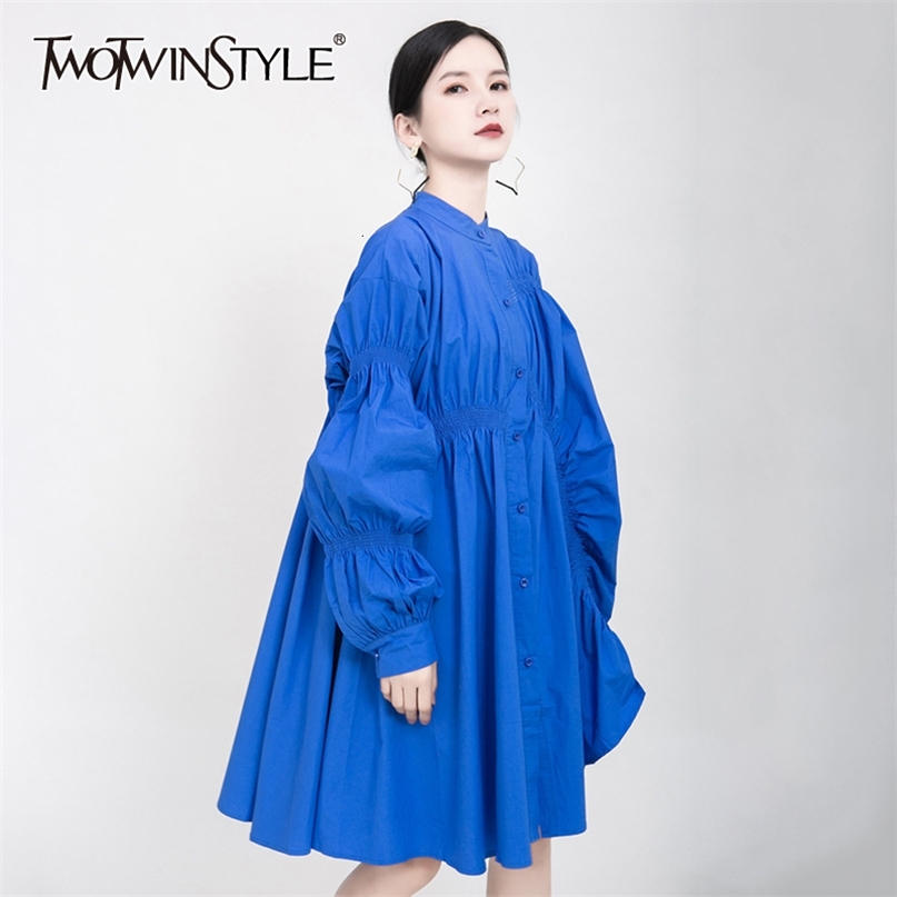 Elegant Ruched Blue Dresses For Female Stand Collar Lantern Long Sleeve High Waist Loose Women's Dress Fashion 210520
Elegant Ruched Blue Dresses For Female Stand Collar Lantern Long Sleeve High Waist Loose Women's Dress Fashion 210520