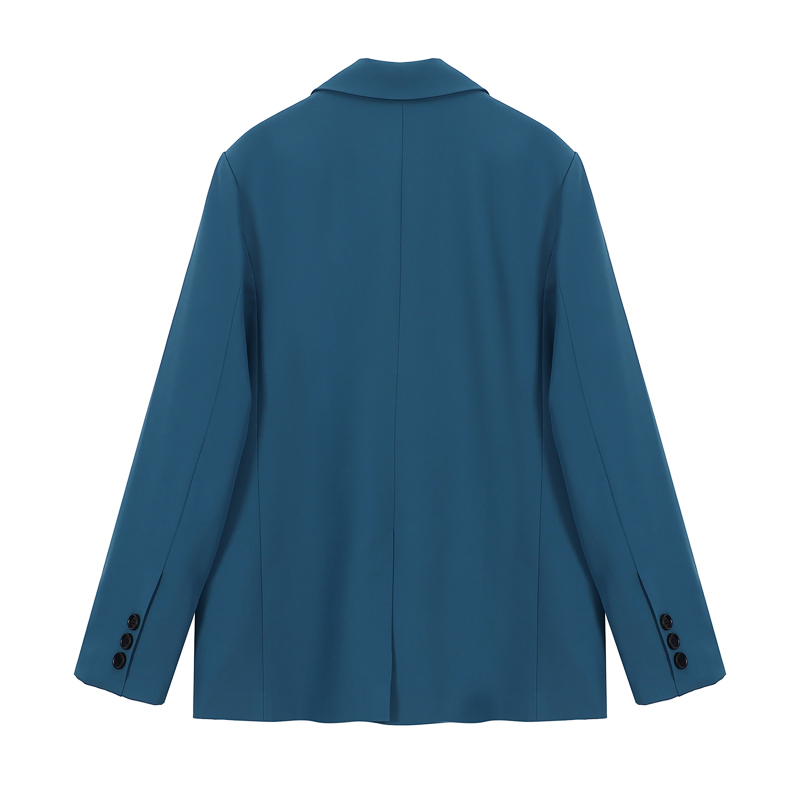 Lake Blue Jacket Female Spring Trousers Two-piece Suit Chic Blazer Double Breasted Long Sleeve Office Set 210510