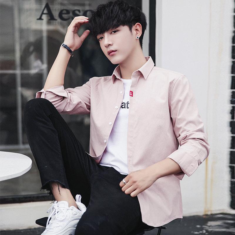 White Shirt Male Long Sleeve Cotton Students Pure Color Youth Korean Slimming Oxford Textile Autumn Top Men's Casual Shirts