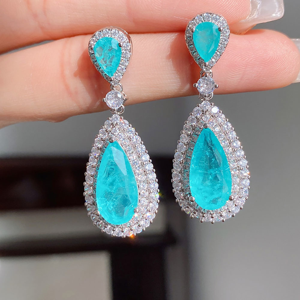 925 Sterling Silver 8*16MM Water Paraiba Tourmaline Emerald Lab Diamond Ruby Drop Earrings Wedding Jewelry Gift
925 Sterling Silver 8*16MM Water Paraiba Tourmaline Emerald Lab Diamond Ruby Drop Earrings Wedding Jewelry Gift