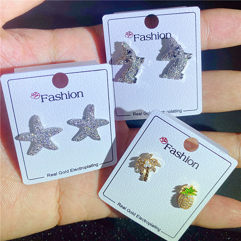 Women Studs Earrings Animal Butterfly Bee Heart Fruit Star Triangle Design Stud Fashion Rhinestone Real Gold Plated Drop Earring Cubic Zirconia Party 