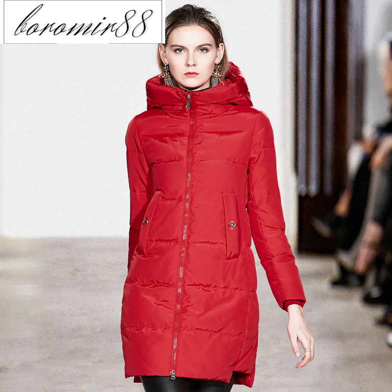 Simple white duck down solid color hooded zipper medium long winter dress women' fashion thickened jacket, Red
Simple white duck down solid color hooded zipper medium long winter dress women' fashion thickened jacket, Red