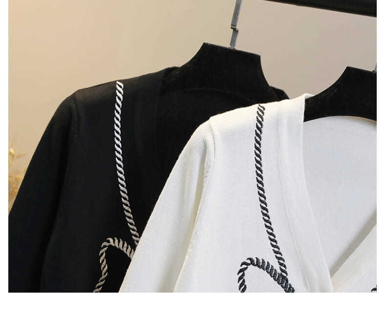 Nomikuma Bowknot Embroidery Knitted Cardigan Women Autumn New Short Knitwear Causal Long Sleeve V-neck Sweater Coat 6C540 210427