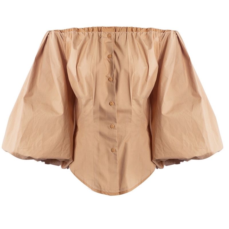 Women Cotton Blouse Fashion Off Shoulder Shirt Plus Size Loose Tops Lantern Sleeve Solid Blouses and Shirts Casual Blusas 13140 210506