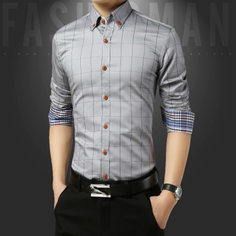 Men's Dress Shirt Spring Autumn Plaid Business Shirts for Mens Slim Fit Styles Casual Long Sleeve Male Clothing High Quality