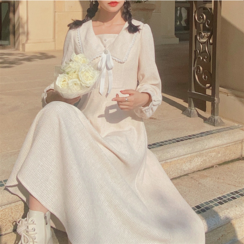 Winter Vintage Dress Women Long Sleeve Sweet Elegant Dress Korean Casual Evening Party Midi Dress Female Autumn 210521