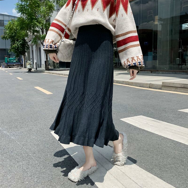 Nomikuma Women Autumn Winter Knitted Skirts Korean Ruffle High Waist Women Sweater Skirt Causal Elegant Bottoms Faldas 6D089 210427
