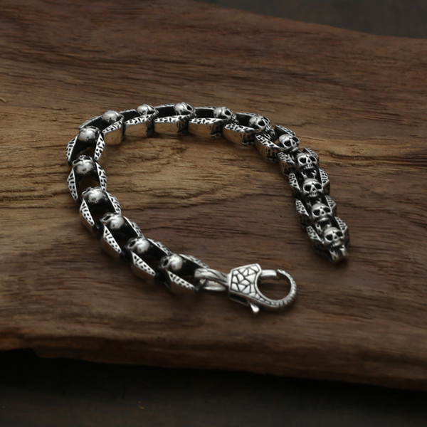 925 sterling silver link chain men's bracelets American European punk handmade designer antique high quality vintage jewelry accessories gifts
