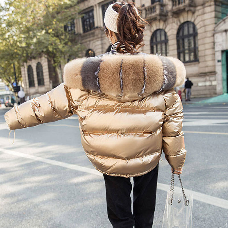 Natural Fur Collar Winter Jacket Women Loose Short Down Coat White Duck Thick Warm Parka D233 210512