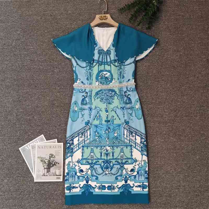 Truevoker Women High End Manual Beaded Dress Lady Peter Pan Collar Blue Print Diamond Robe Mujer Festa Vestido 210602, Multi
Truevoker Women High End Manual Beaded Dress Lady Peter Pan Collar Blue Print Diamond Robe Mujer Festa Vestido 210602, Multi