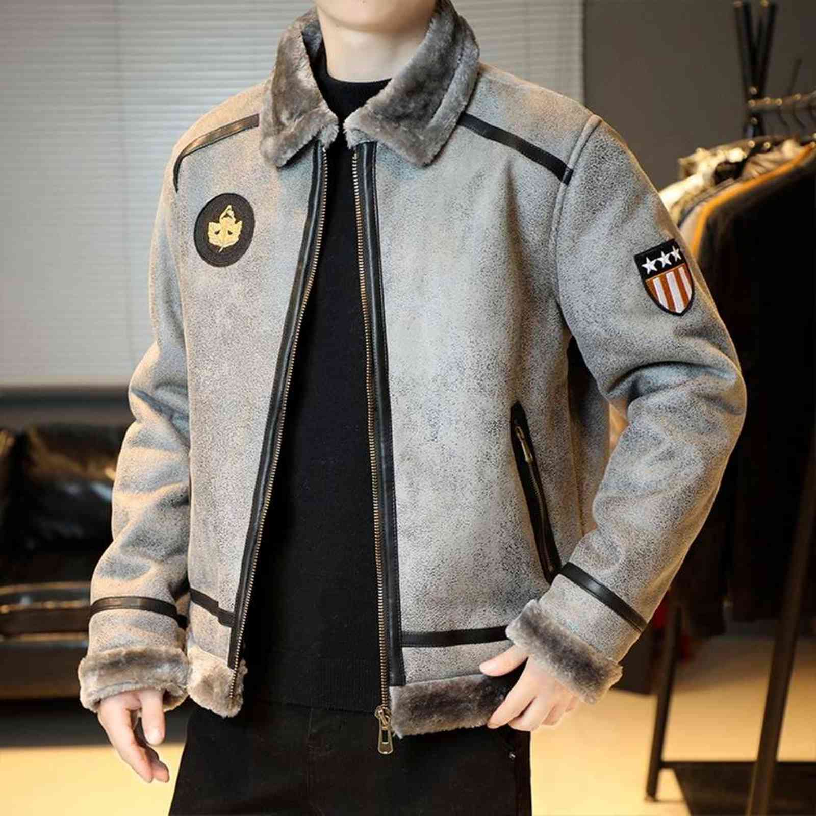 Korean Fashion Men Vintage Leather Jacket Men Suede Turn-down Collar Street Fashion Men Fur Collar Jacket Thicken and Warm 211110