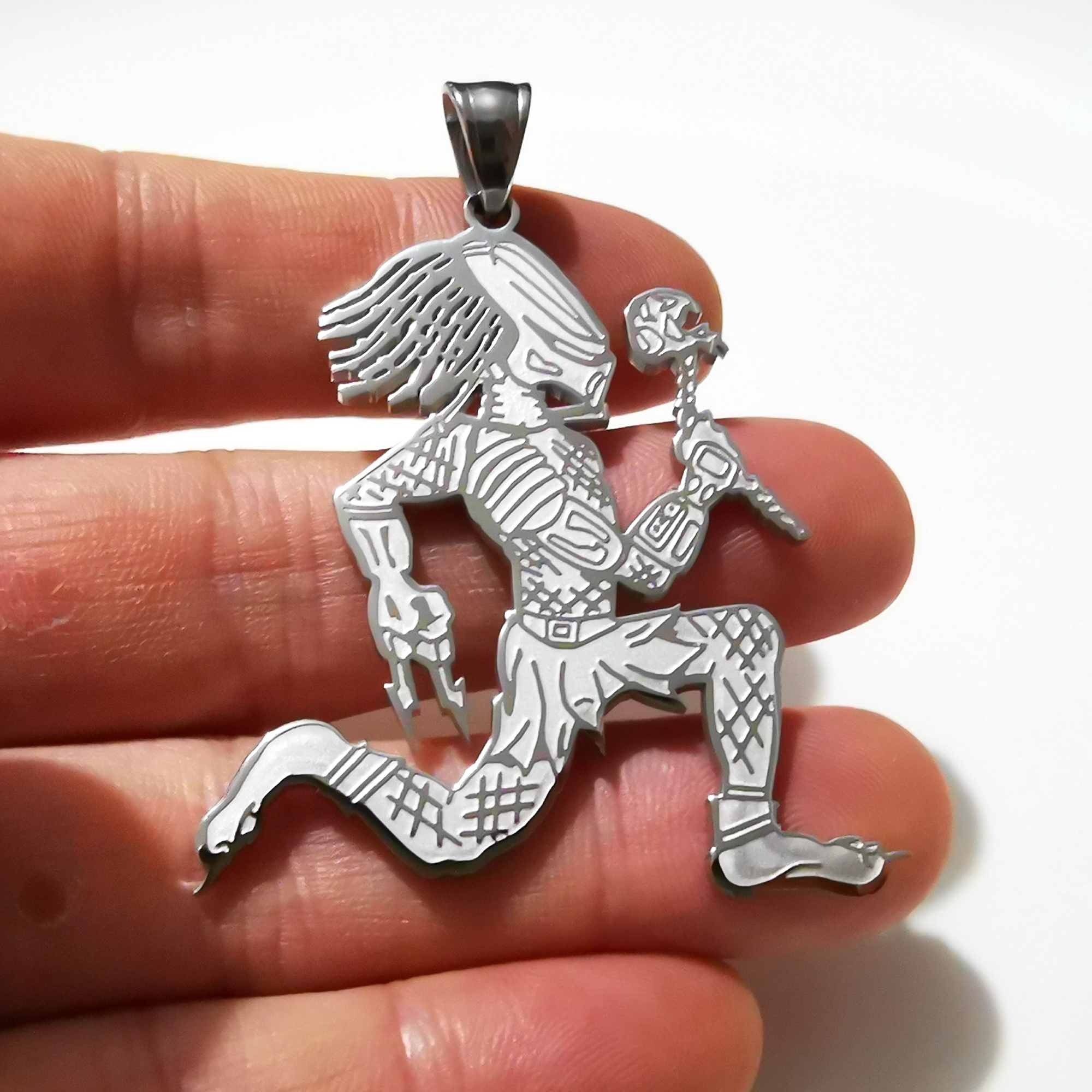 Large 2'' Juggalo Predator Charm Stainless steel ICP HATCHETMAN Pendant Necklace curb chain 5mm 24 inch for Mens Gifts