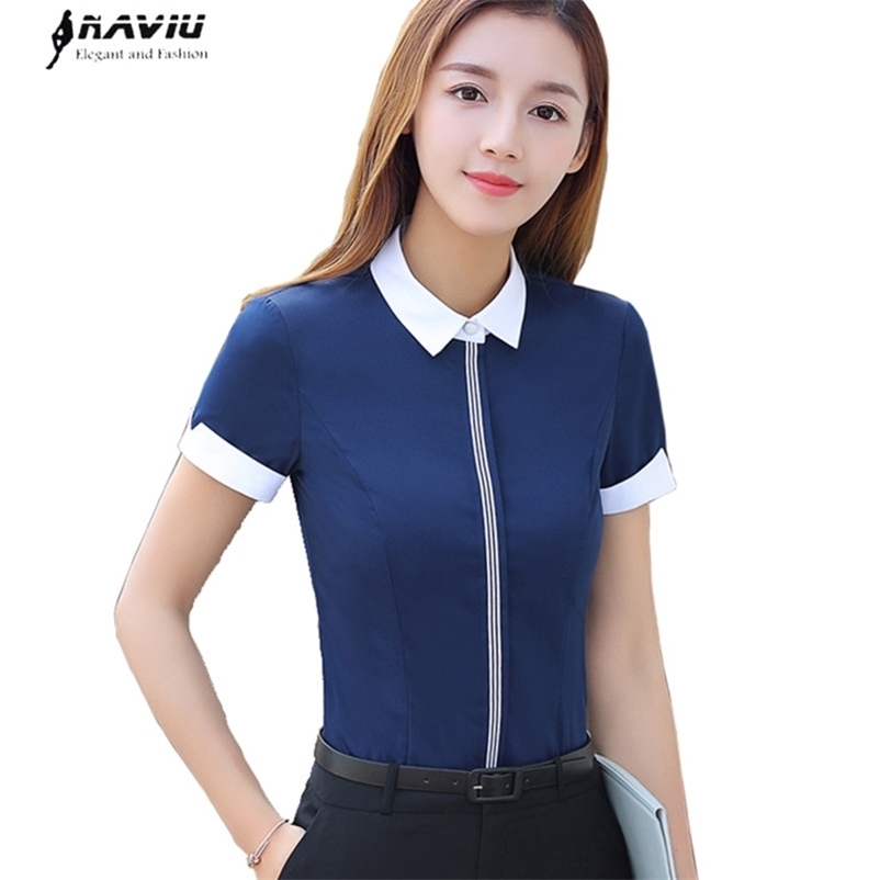 Summer Women Cotton Shirt Fashion Formal Patchwork Short Sleeve Slim Blouse Office Ladies Elegant Plus Size Work Tops 210604, Navy blue
Summer Women Cotton Shirt Fashion Formal Patchwork Short Sleeve Slim Blouse Office Ladies Elegant Plus Size Work Tops 210604, Navy blue