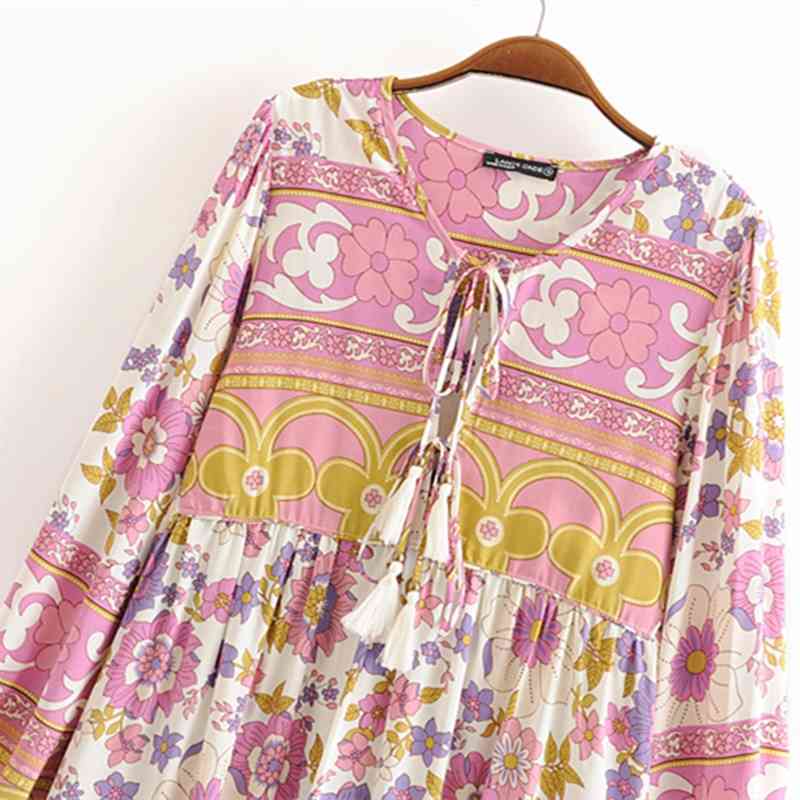 beauty Boho Floral Print Summer Long Dress Women Holiday Chic Sleeve Loose Maxi Dresses Female Vestido De Moda 210514