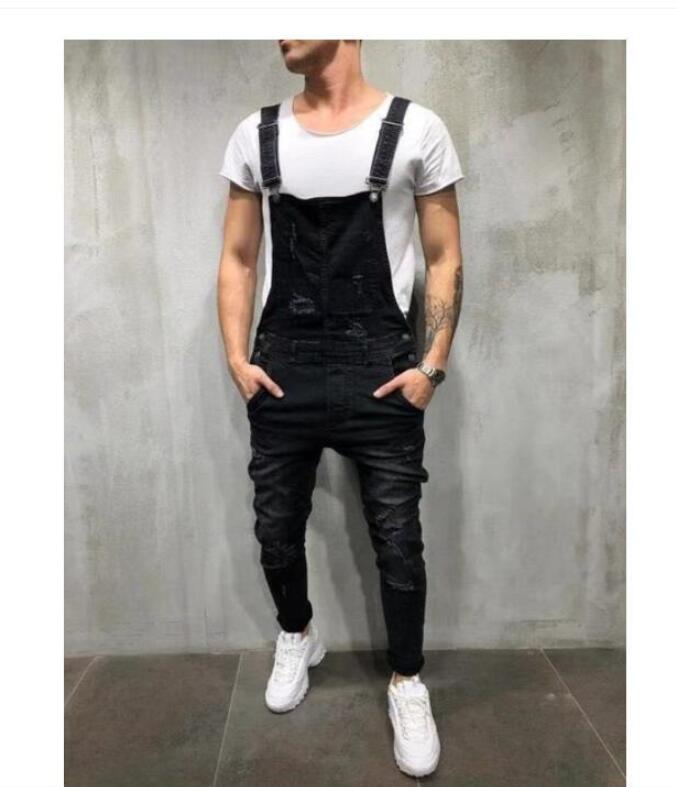 Fashion Mens Ripped Jeans Jumpsuits Street Distressed Hole Denim Bib Overalls For Man Suspender Pants trousers Size S-3XL